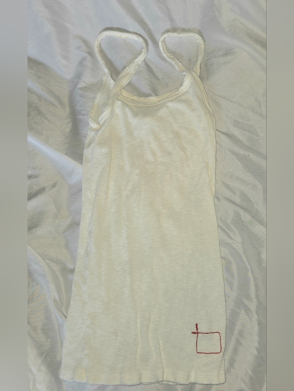 GAP Vintage Women's White Ribbed Destructed Tank Top with Red Stitch Detail S